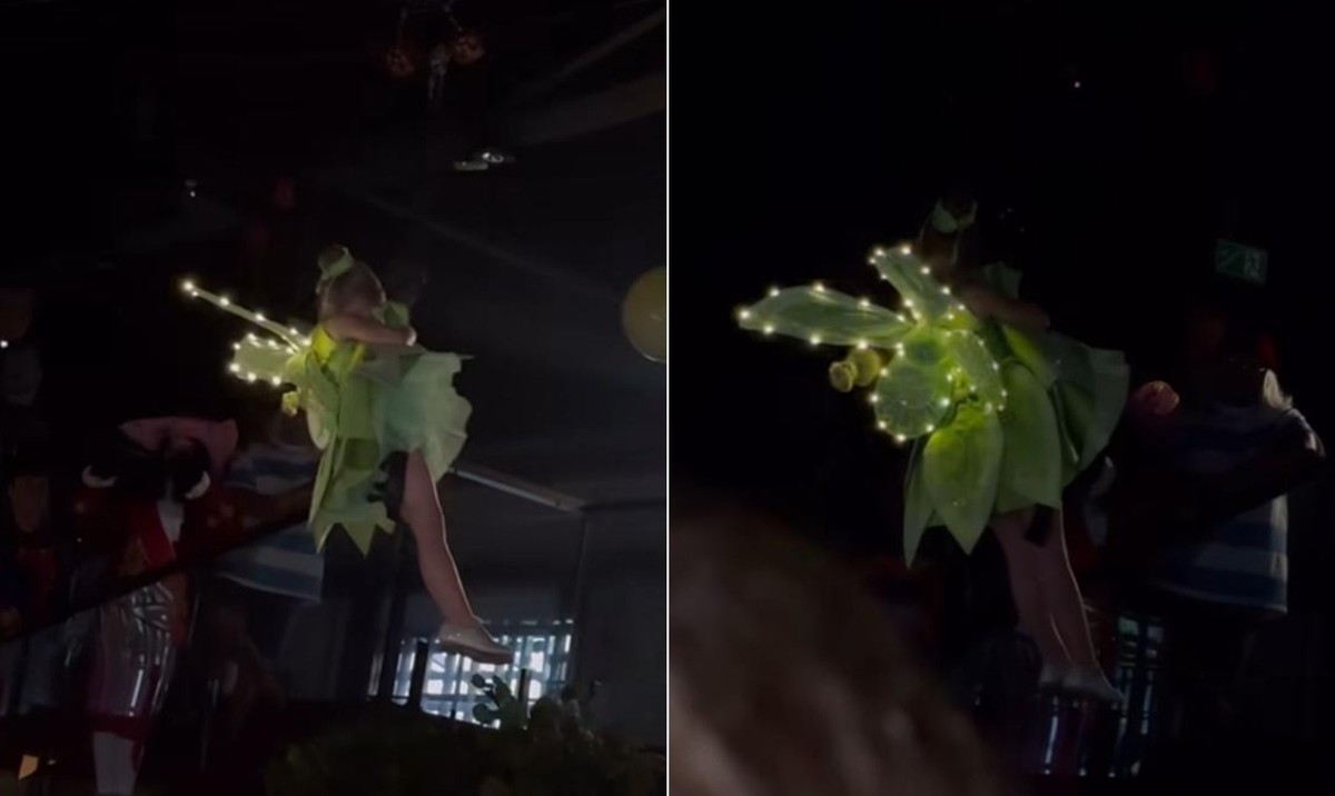 Filha de Roberto Justus encanta ao chegar voando fantasiada de 'Sininho' em festa