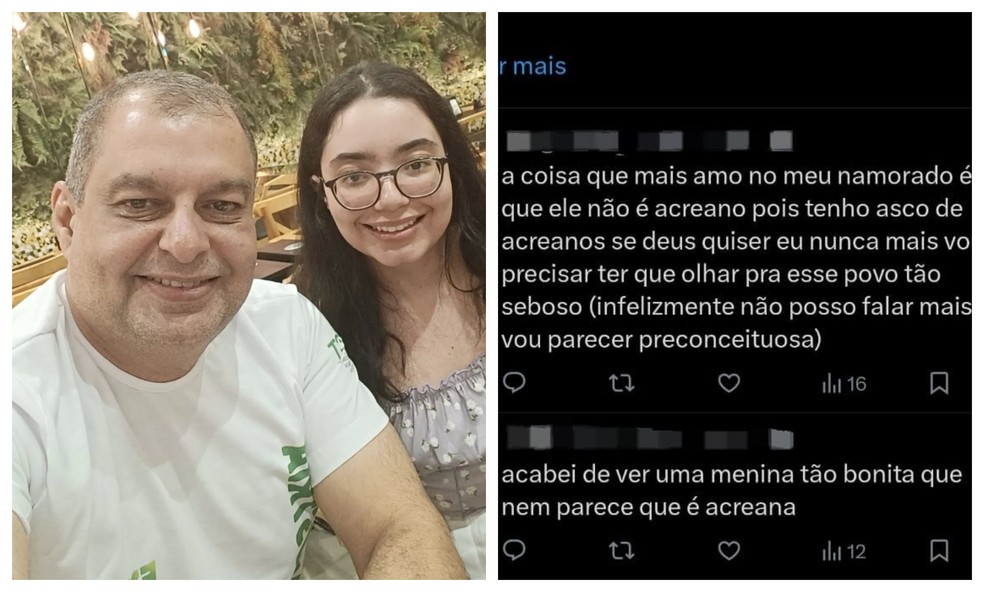 Assúria Mesquita é filha do secretário da Seict, Assurbanípal Mesquita, e causou polêmica nas redes sociais ao se referir aos acreanos como "povo tão seboso" (Foto: Reprodução/Instagram e X)