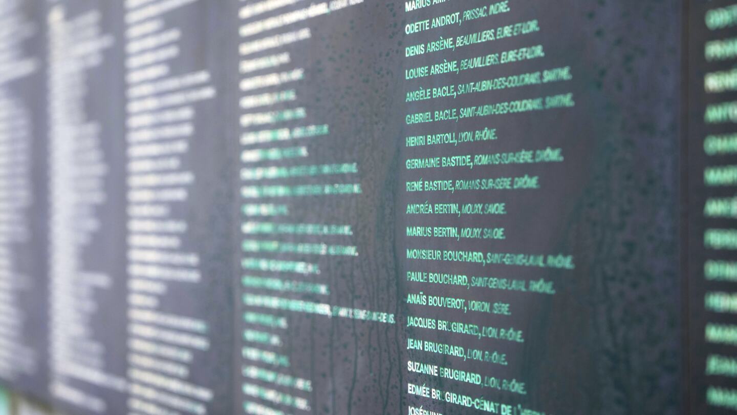 O Memorial do Holocausto de Paris é vandalizado com tinta verde após vários locais judaicos na capital serem também depredados com tinta verde. (Foto: AP Photo/Aurelien Morissard)