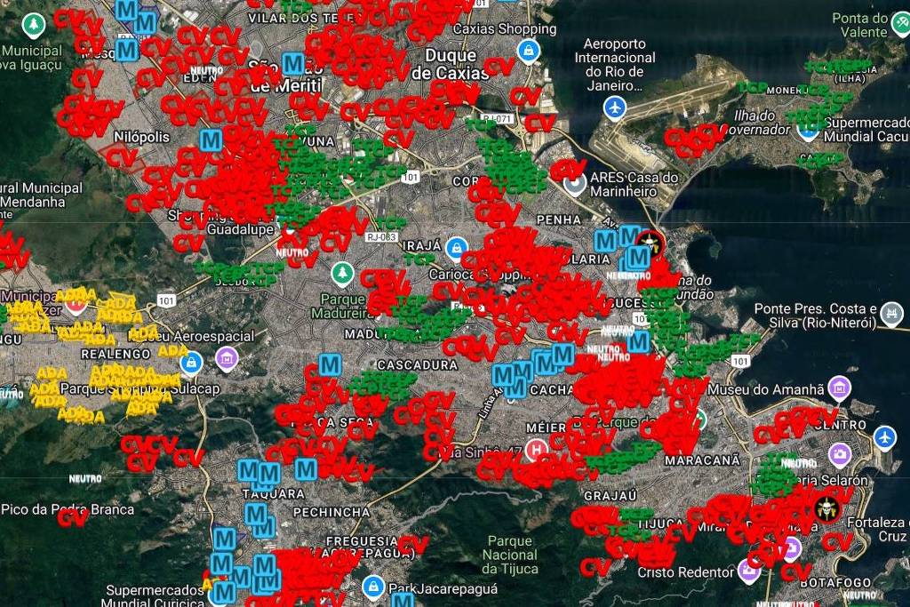 Mapa interativo mostra a influência de facções em cada região da capital fluminense (Foto: Reprodução/Pega a Visão RJ)