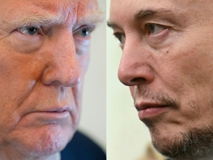 Donald Trump, presidente dos EUA, e Elon Musk, bilionário (Foto: SAUL LOEB and Jim WATSON / AFP)