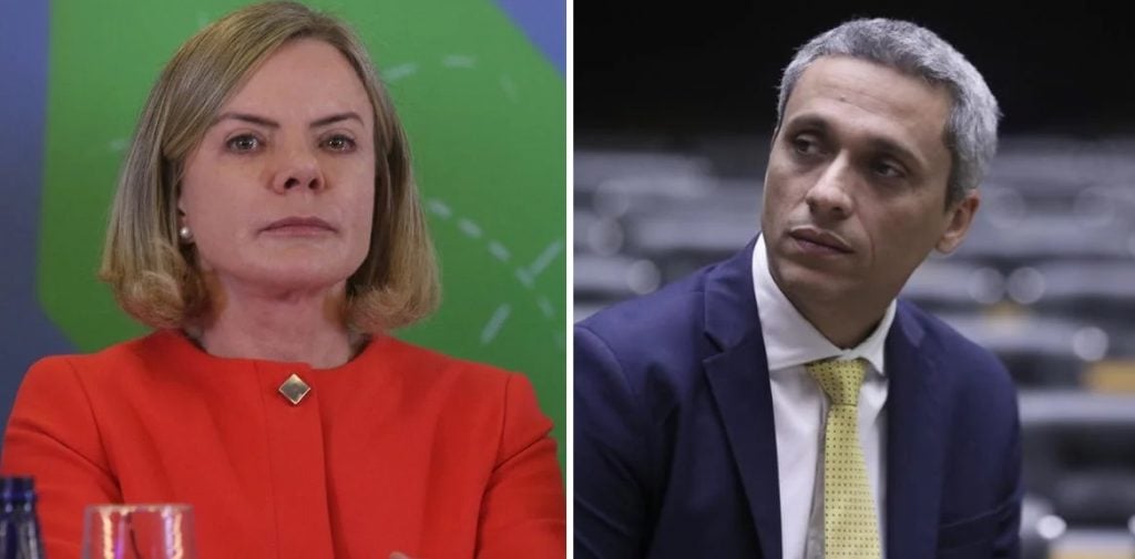 A ministra da Secretaria de Relações Institucionais, Gleisi Hoffmann, e o deputado federal Gustavo Gayer (PL-GO). (Foto: Valter Campanato/Agência Brasil e Bruno Spada/Câmara dos Deputados)