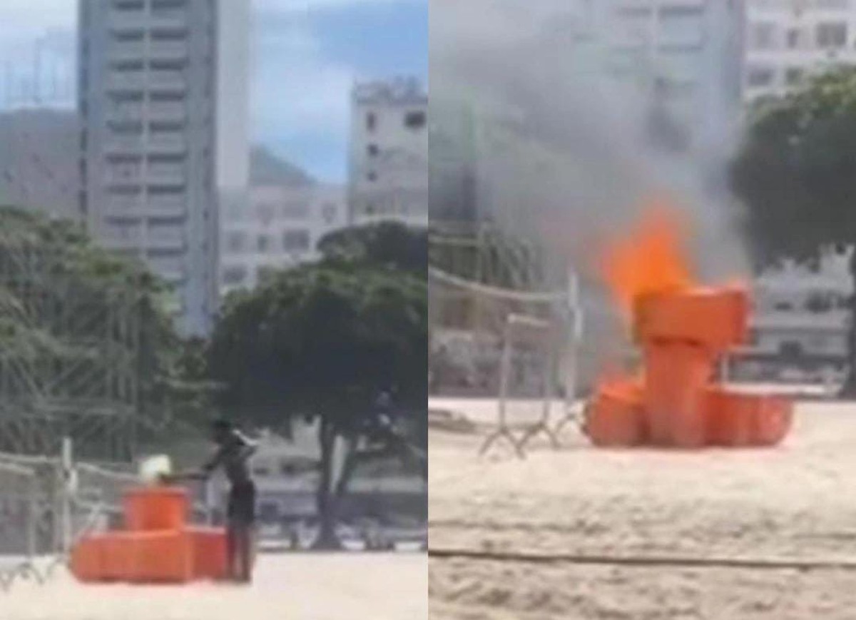 Homem é preso após incendiar lixeiras em Copacabana antes de show de Lady Gaga