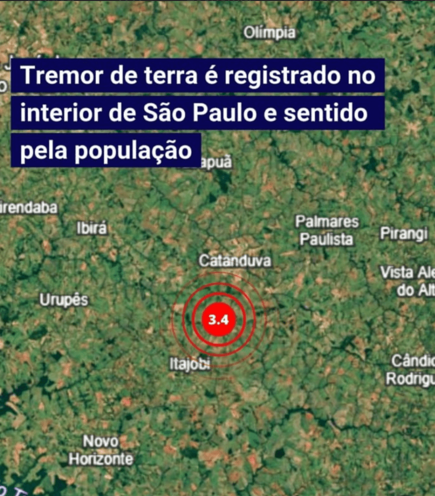 Região onde o tremor foi sentido (Foto: Divulgação/Rede Sismográfica Brasileira)
