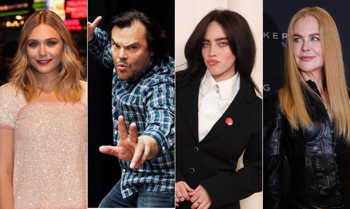 Elizabeth Olsen, Jack Black, Billie Eilish e Nicole Kidman. (Foto: Divulgação e AFP)