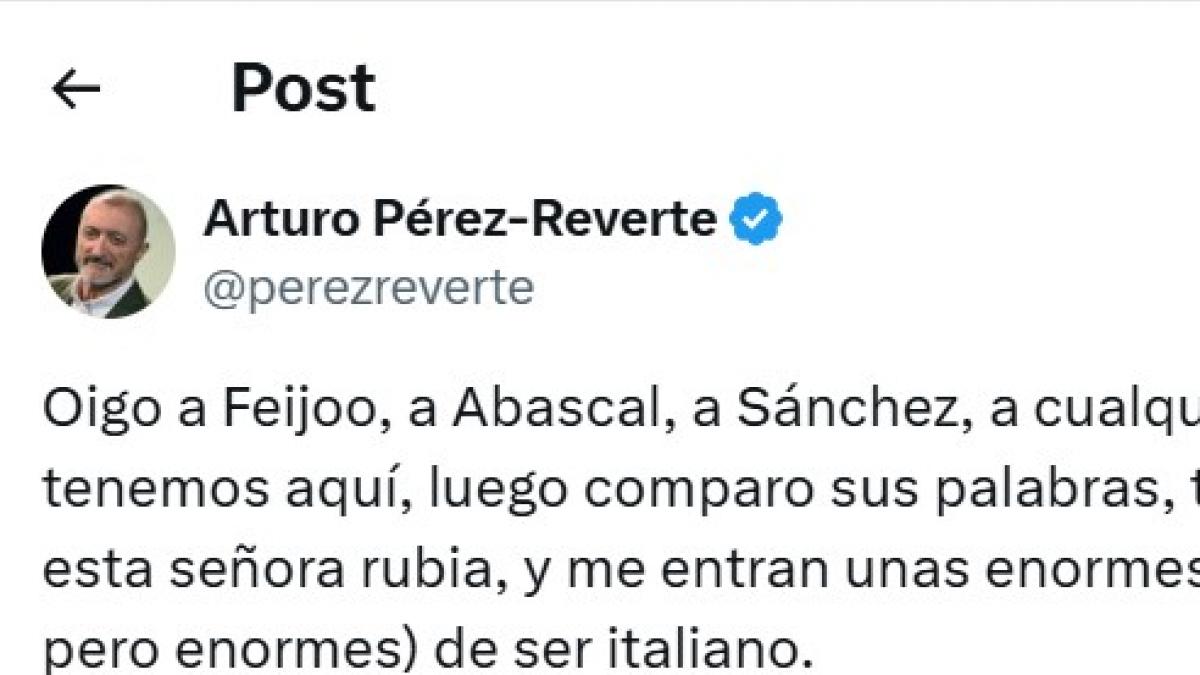 Pérez-Reverte recebe mais de 12.000 'me gusta' ao criticar Feijóo, Abascal e Sánchez