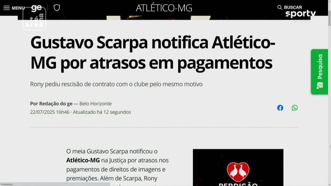 Gustavo Scarpa aciona Atlético-MG por atrasos nos pagamentos de salários