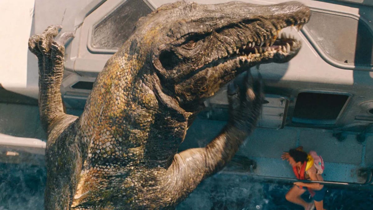 Jurassic World Rebirth mistura bons momentos de filme com falhas de jogo eletrônico