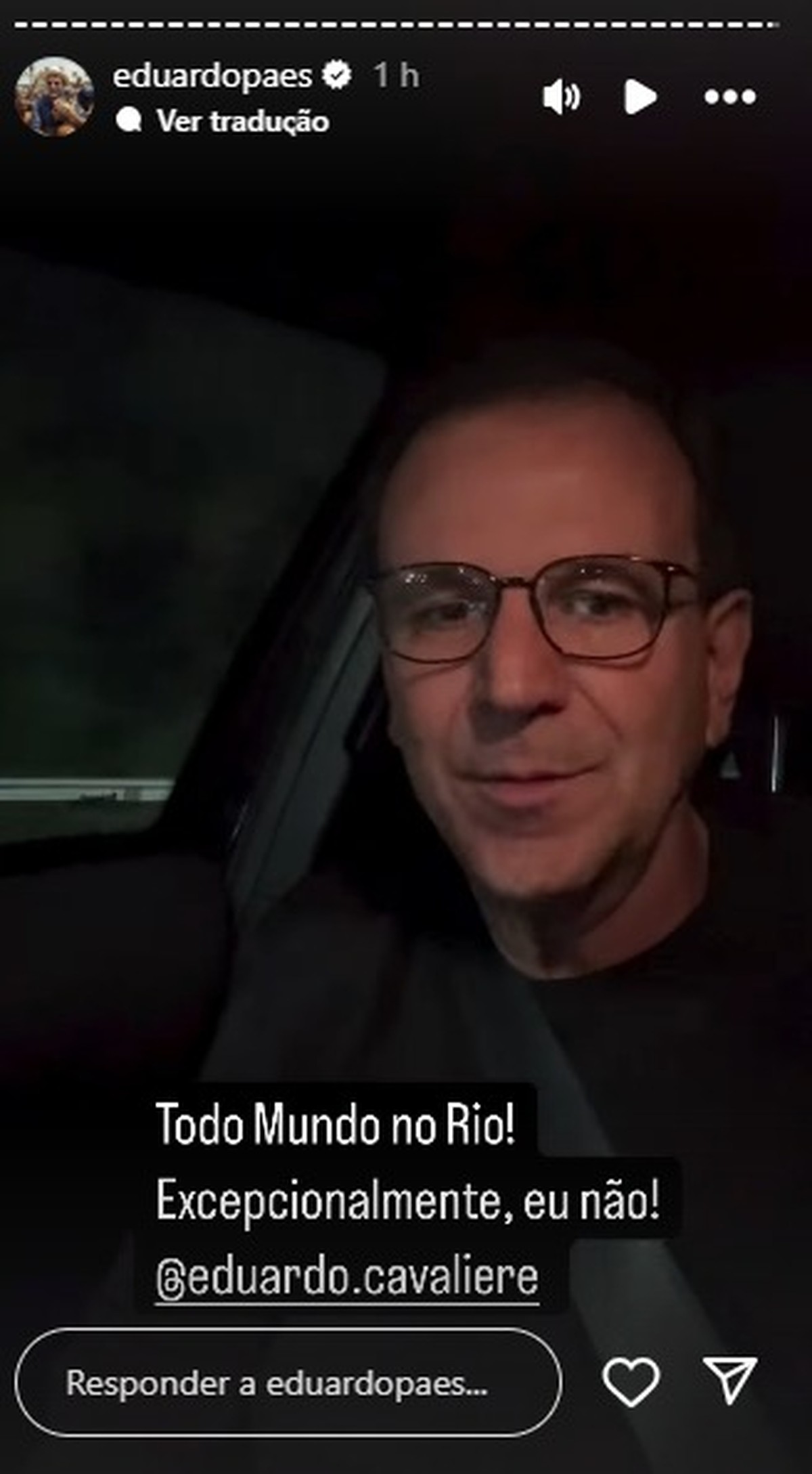 Prefeito Eduardo Paes anunciando sua viagem para os Estados Unidos (Foto: Reprodução/Instagram)