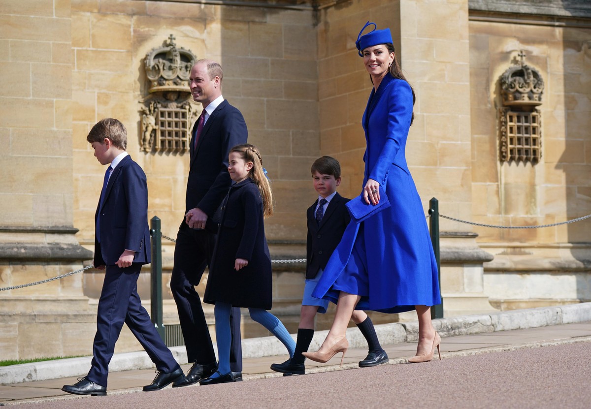 O príncipe William, Kate Middleton e os três filhos na Páscoa de 2023 (Foto: GettyImages)