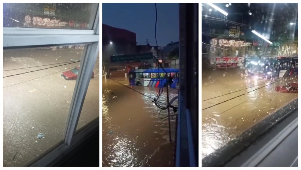 Trechos do Corredor ABD em Diadema ficaram alagados na madrugada, e os passageiros enfrentaram atrasos nos ônibus. (Foto: Reprodução)