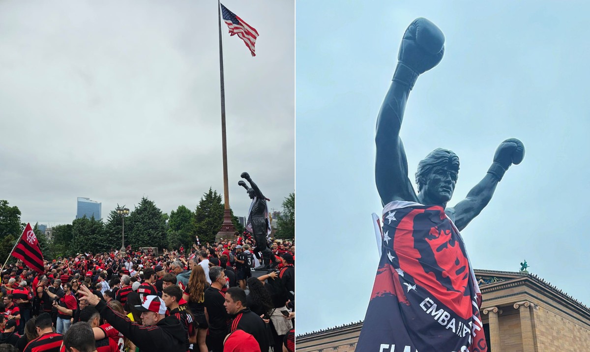 Torcida do Flamengo transforma escadaria de Rocky em ponto de encontro na Filadélfia
