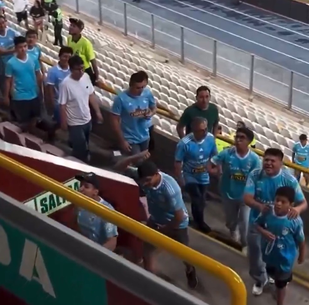 Torcedor do Sporting Cristal imita macaco em direção à torcida do Palmeiras (Foto: Reprodução)