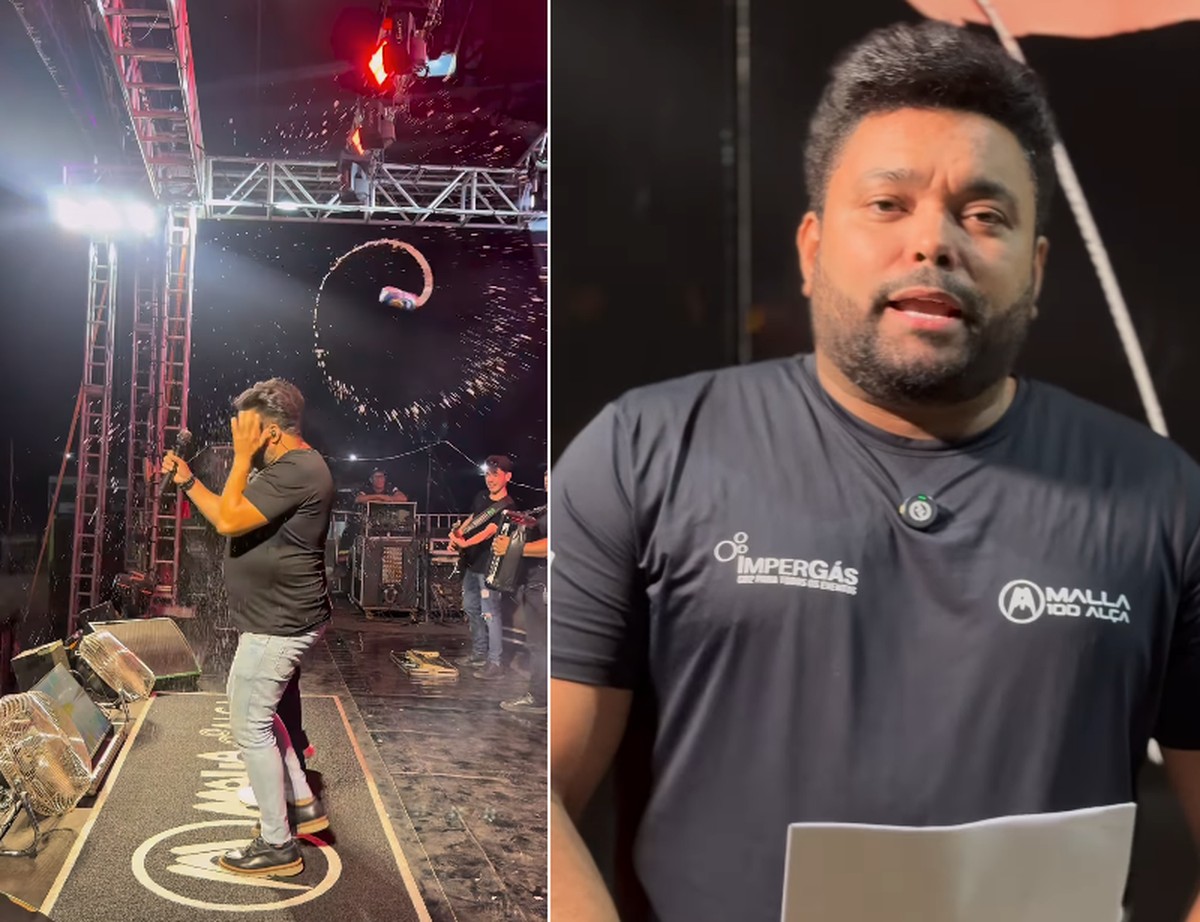 Rick Rocha, vocalista da Malla 100 Alça, é atingido por lata durante show em MT