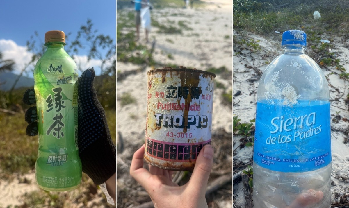 Resíduos da China, Argentina e Etiópia poluem praias de Ilha Grande