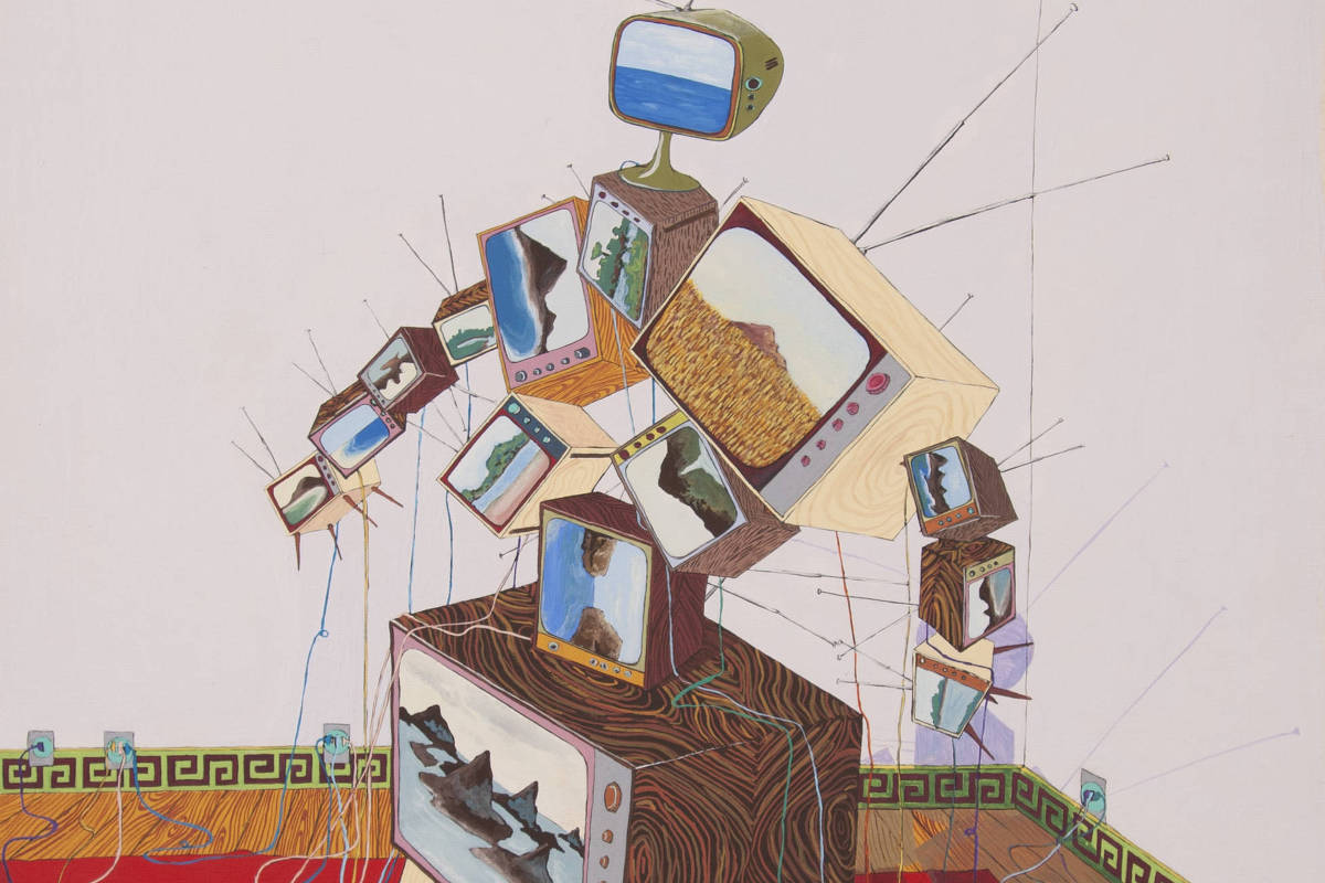 ‘Mulher TV’, da série ‘Família Materialista’, de Cristina Salgado em exposição na ‘Fullgás’. (Foto: Wilton Montenegro/Divulgação)