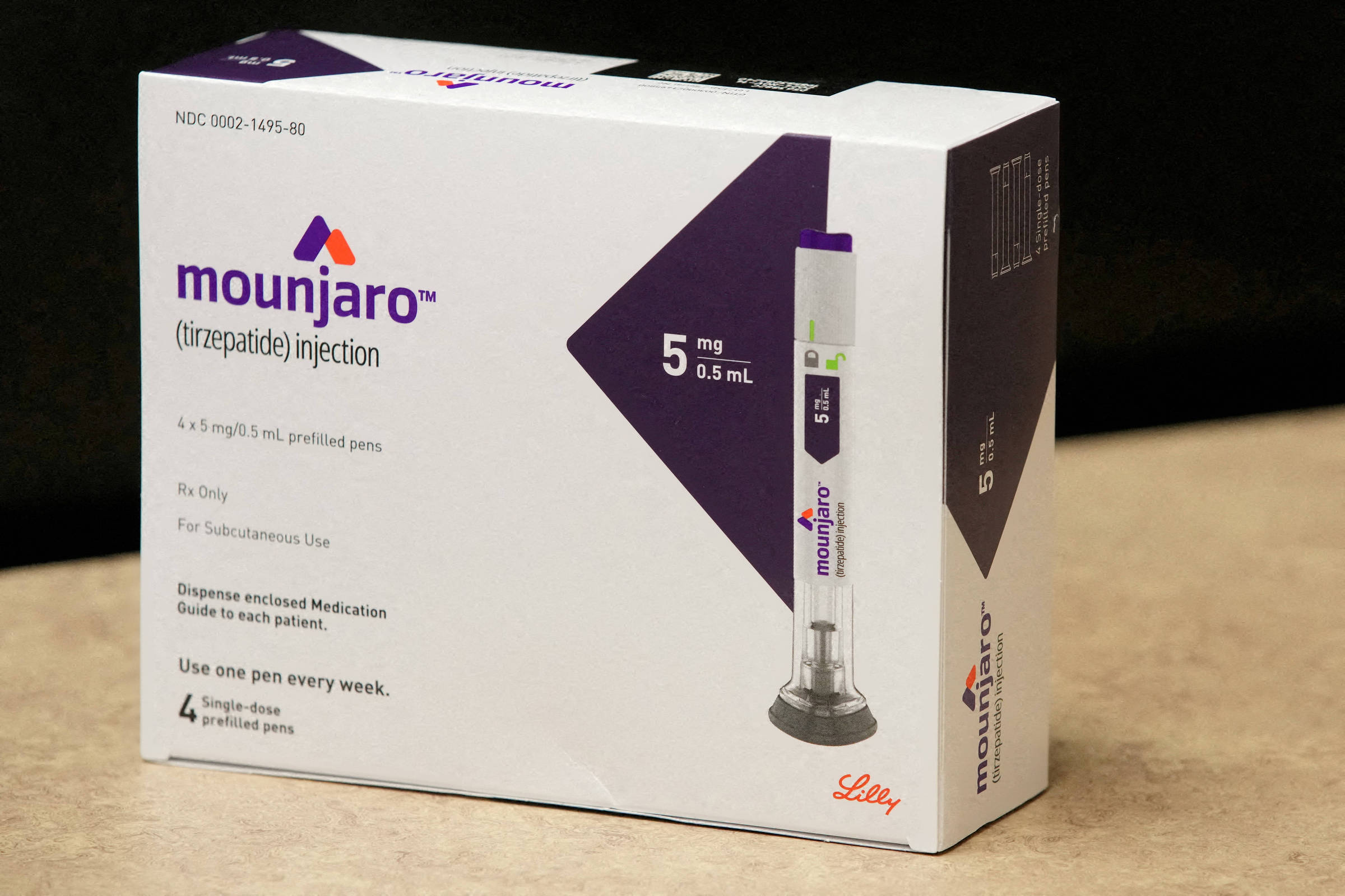 Caixa do Mounjaro, medicamento injetável à base de tizerpatida, princípio ativo que imita dois hormônios encontrados no intestino (Foto: George Frey/Reuters)