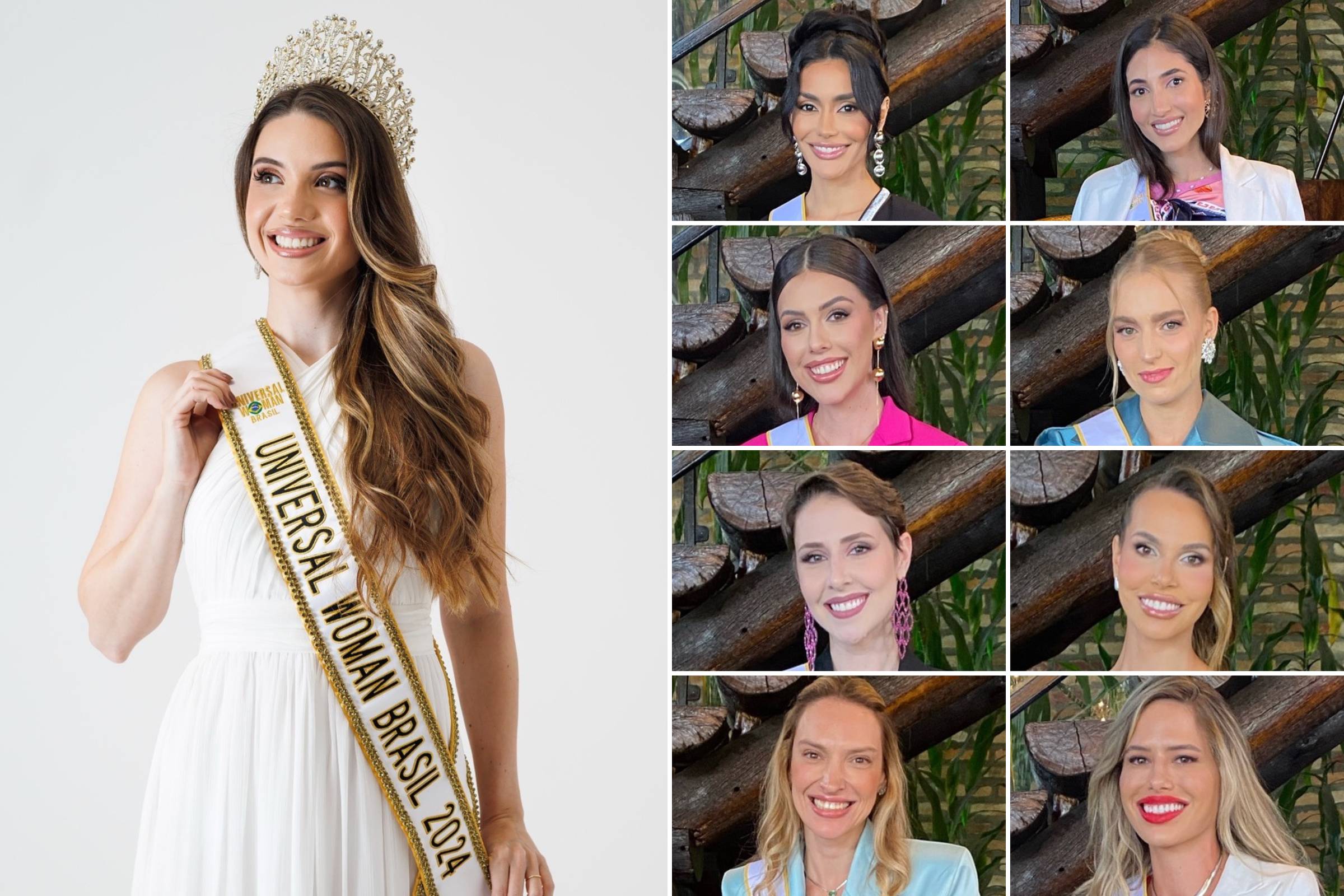 A modelo paulista Carina Manzi (esq.) se despede do título de Universal Woman Brasil 2024 (Foto: Divulgação)