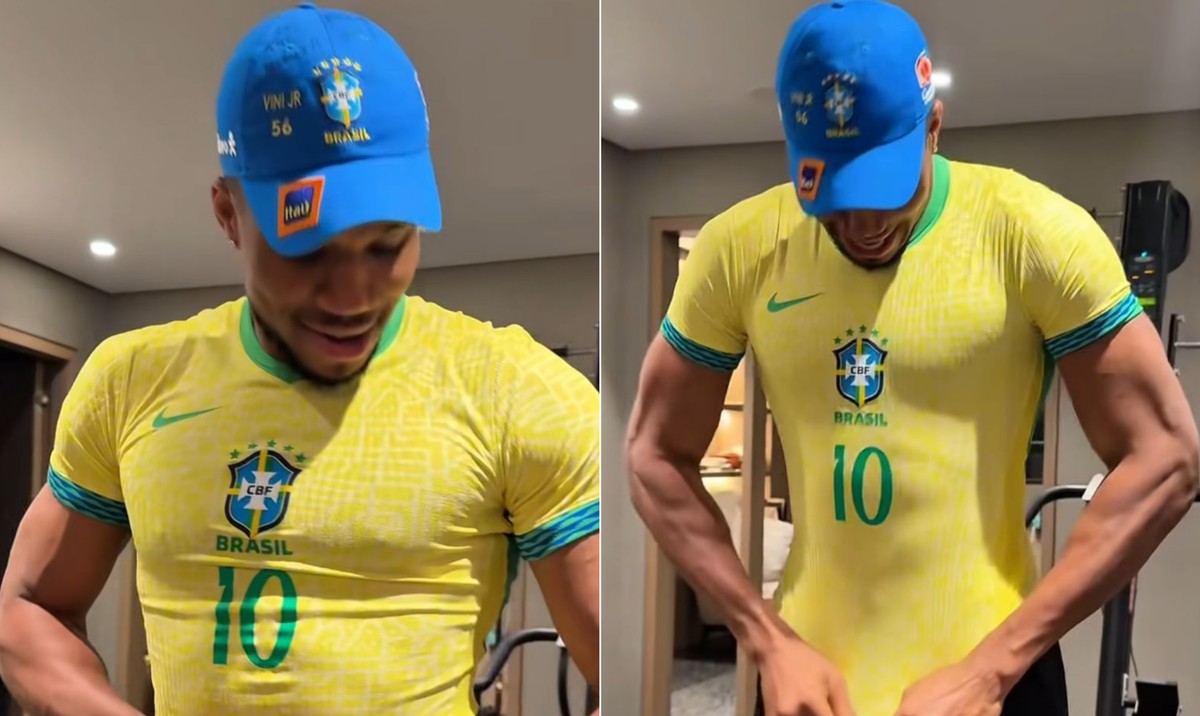 Vini Jr. presenteia estrela da NBA com camisa do Brasil e gera risadas sobre o tamanho