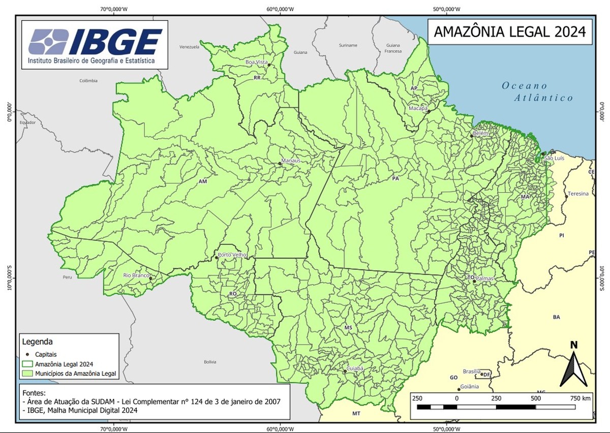 IBGE troca Mato Grosso por Mato Grosso do Sul e ignora Acre em mapa da Amazônia