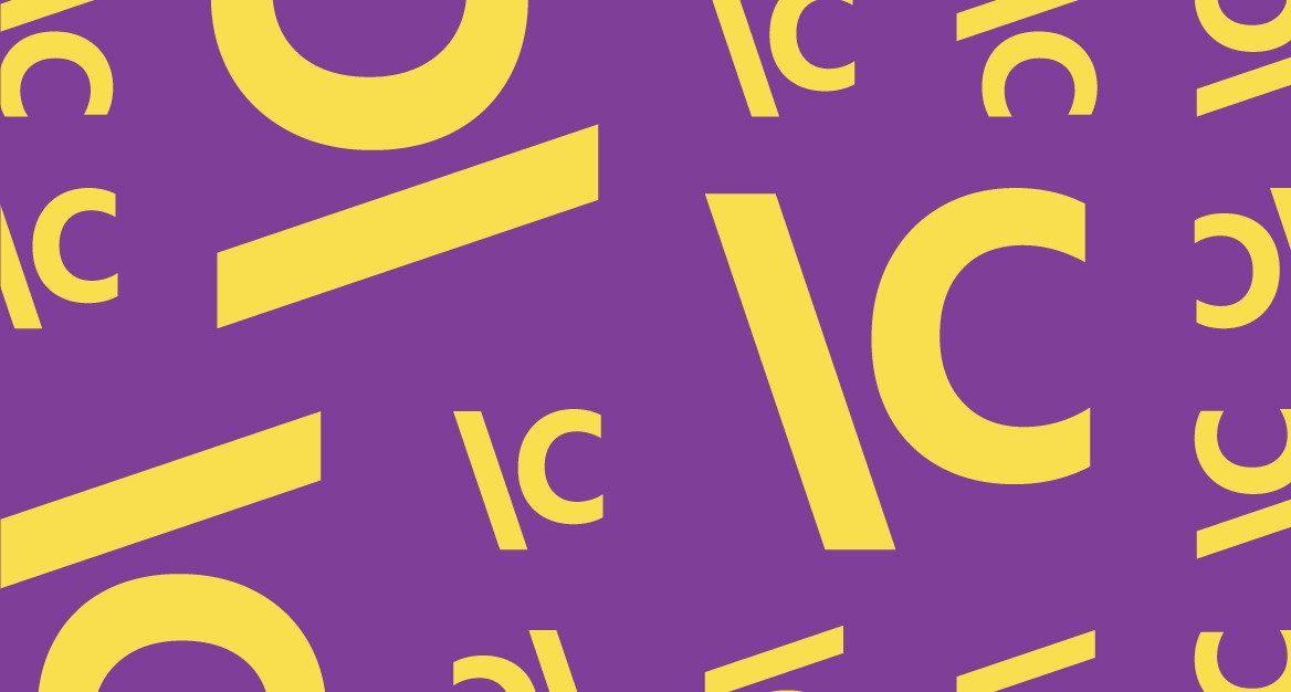 Diversos logos do Itaú Cultural em amarelo sobre fundo roxo.