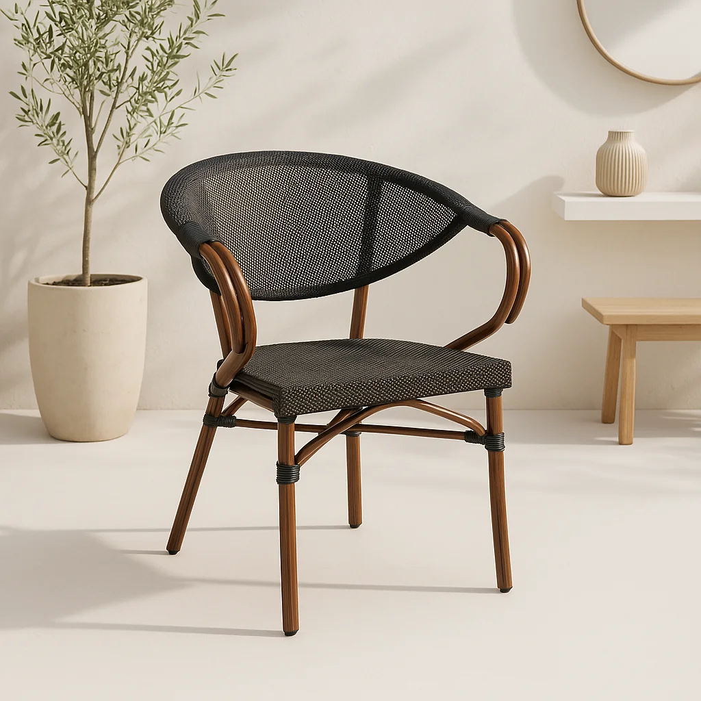 Silla Bistro Parisina  Textileno con reposabrazos - Café Oscuro