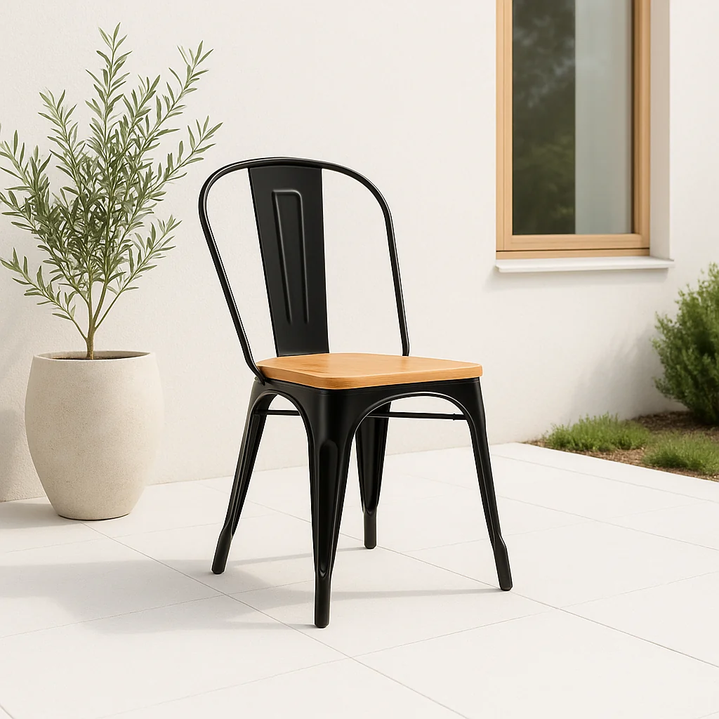Silla Tolix Asiento de Madera Clara - Negra - Comprar en RespaldosChile