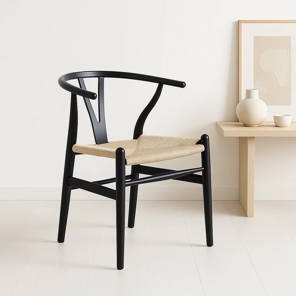 Silla Wishbone Madera e Hilo de cuerda - Negra