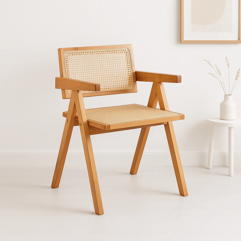 Silla Chandigarh Madera y Rattan - Natural