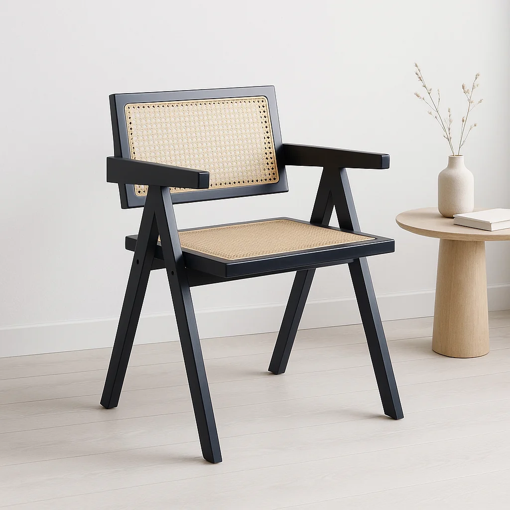 Silla Chandigarh Madera y Rattan - Negra
