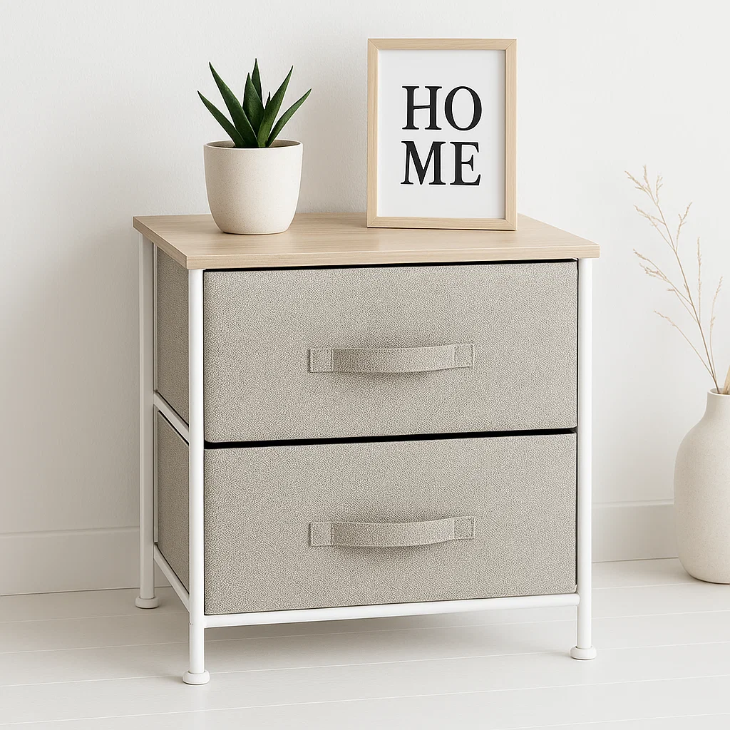 Velador con Cajones de Tela - Gris