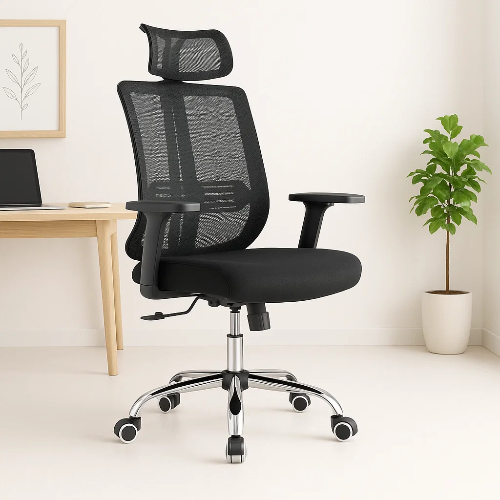 Silla de oficina mesh negra ejecutiva con apoyabrazos y cabeza