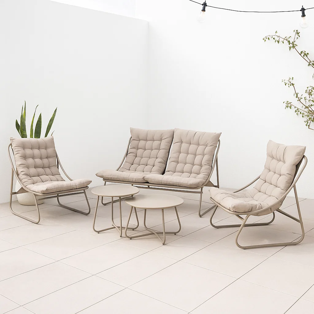 Juego de Terraza Arena 3 Sofás y 2 Mesas de Centro