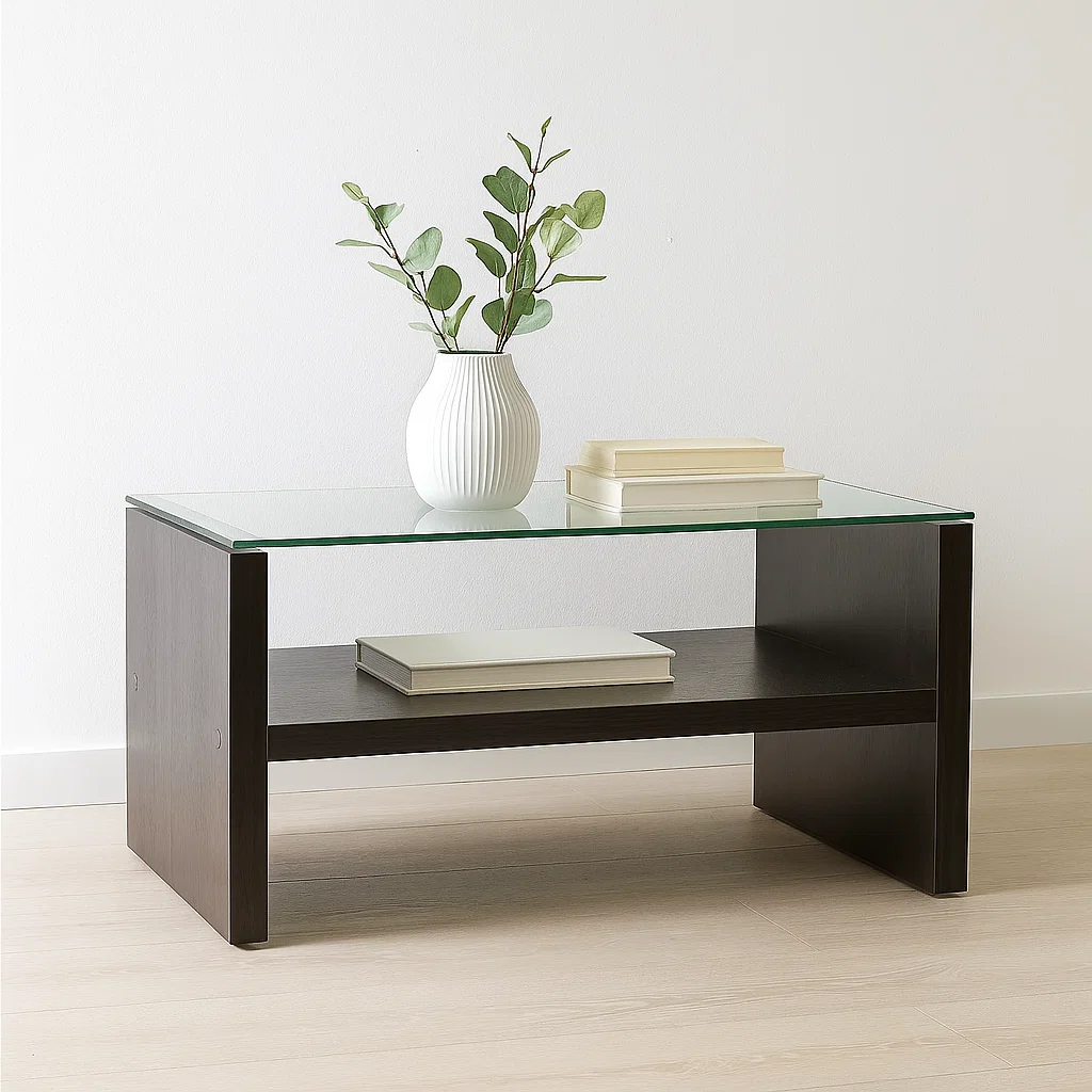 Mesa de centro moderna madera walnut wood vidrio