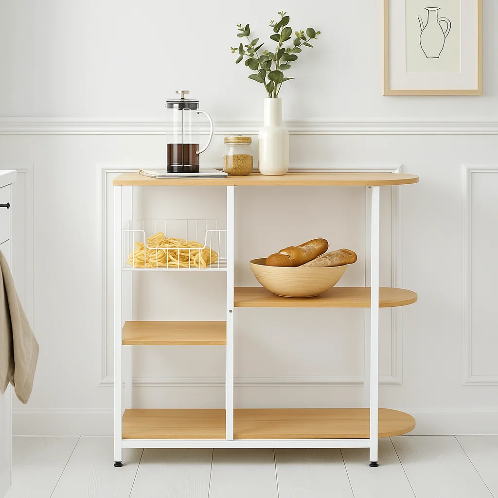 Mesa lateral para cocina de organización 3 niveles madera clara - Blanca