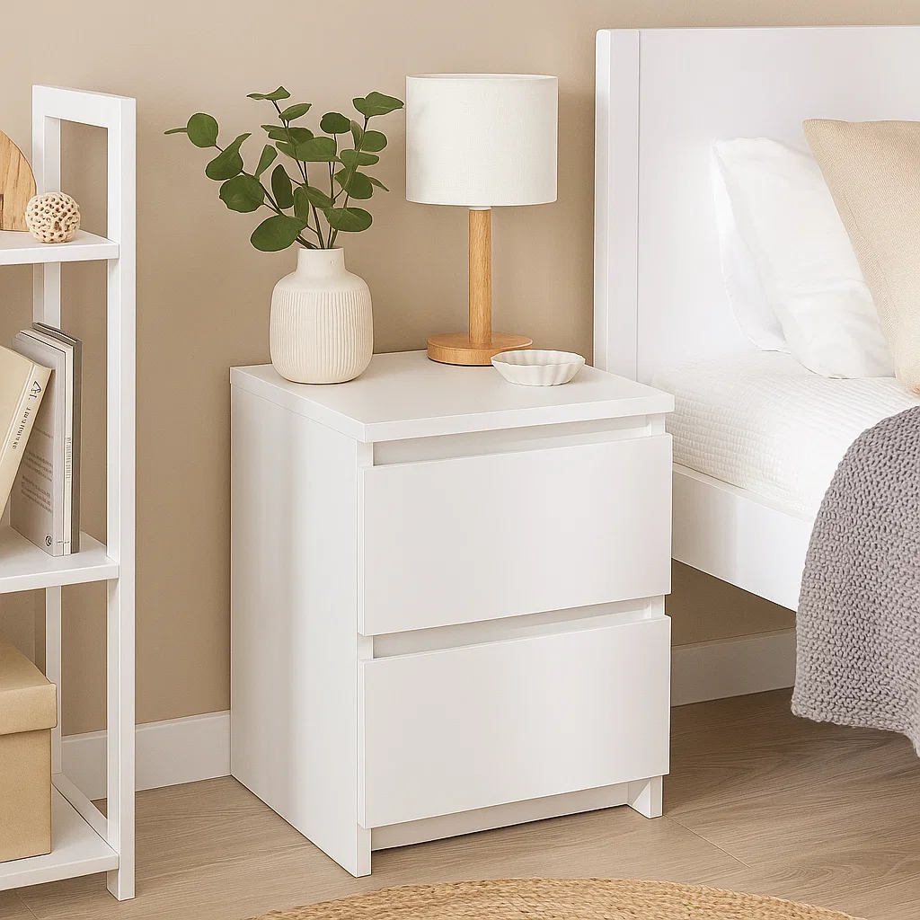 Velador Cajon Doble Minimal Blanco