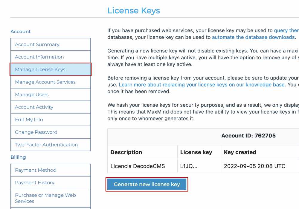 Gestión de licencias MaxMind