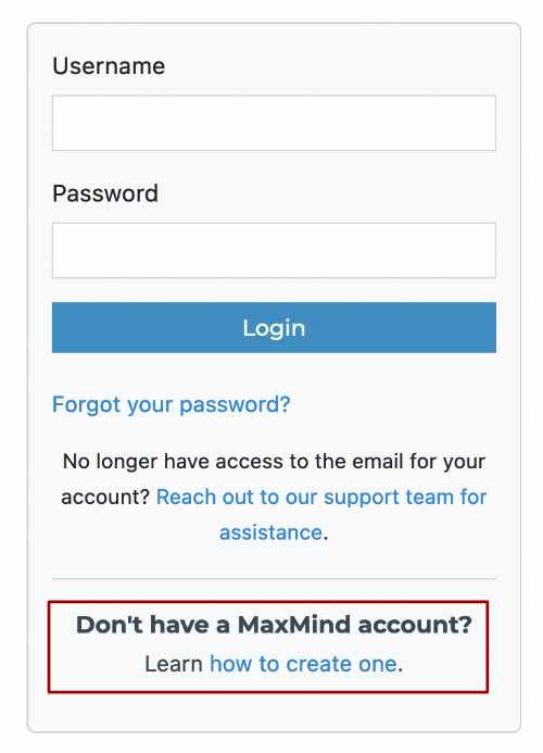 Enlaces de login MaxMind