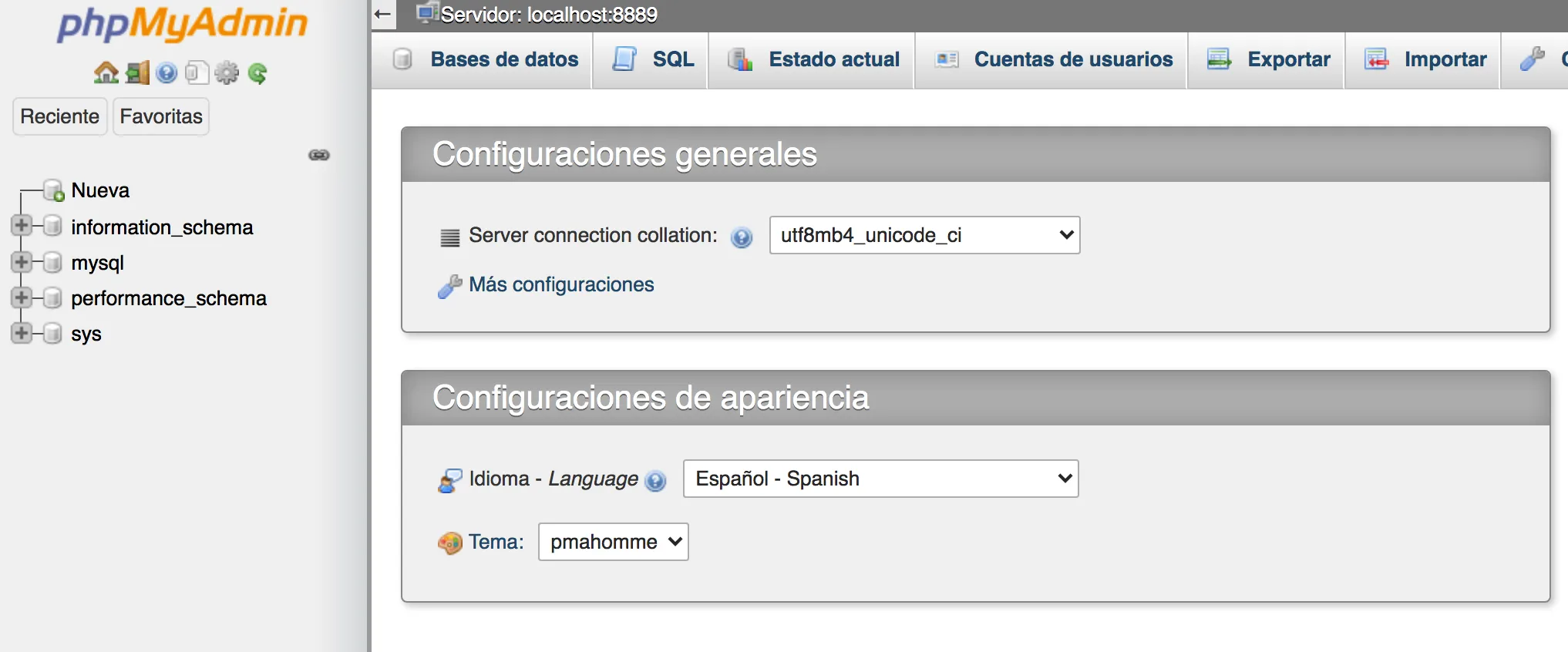 PHPMyAdmin creación de base de datos