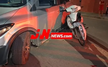 Acidente entre Onix e Honda Bis deixa mulher ferida em Ji-Paraná