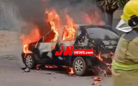 Incêndio destrói carro após briga de casal em avenida movimentada de Ji-Paraná