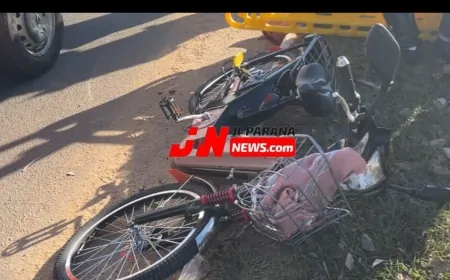 Ciclista é socorrida após colisão com carro em rotatória de Ji-Paraná