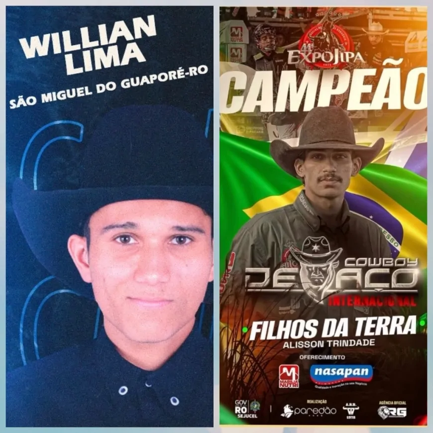 Willian Lima de São Miguel do Guaporé é campeão do rodeio profissional na ExpoJipa