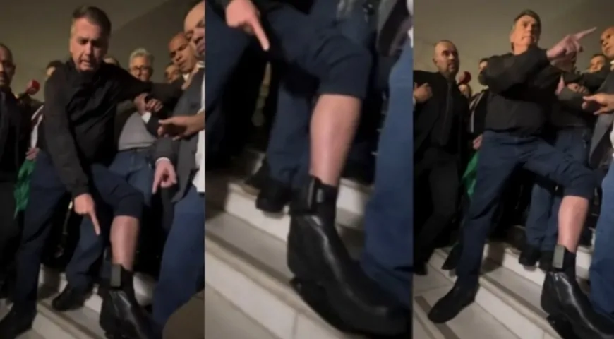 Bolsonaro mostra tornozeleira na Câmara e manifesta revolta