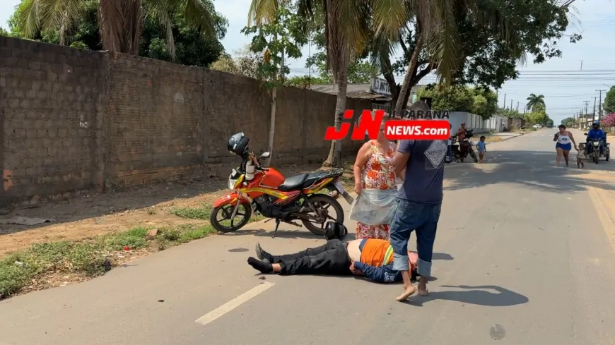 Mototaxista perde o controle e se fere em via mal sinalizada de Ji-Paraná