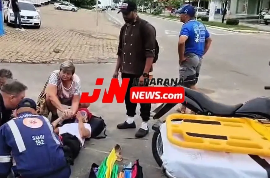 Condutora fica ferida após colisão em rotatória na Marechal Rondon em Ji-Paraná