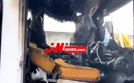 Caminhão pega fogo durante manutenção em oficina de Ji-Paraná