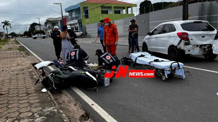 Motociclista sofre fraturas após batida com carro em Ji-Paraná