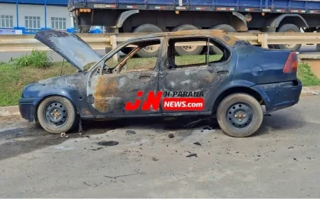 Carro pega fogo após motorista notar fumaça e caso pode ser investigado como incêndio criminoso