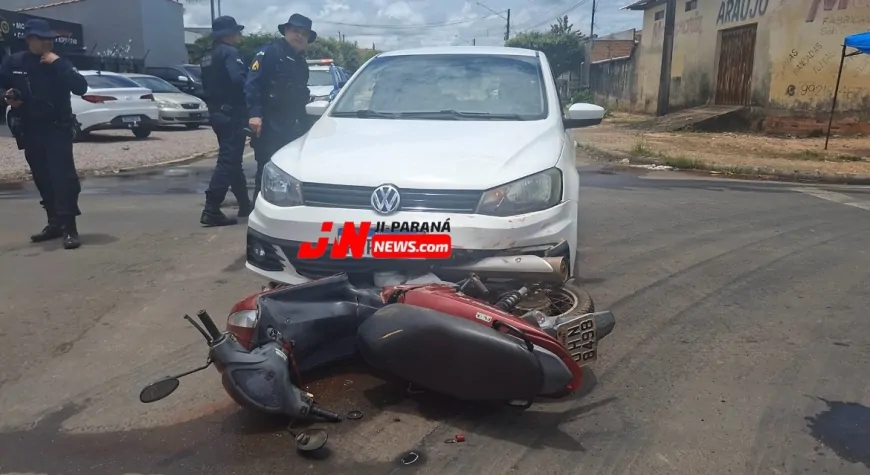 Motociclista sem habilitação se envolve em colisão e é socorrida pelo SAMU